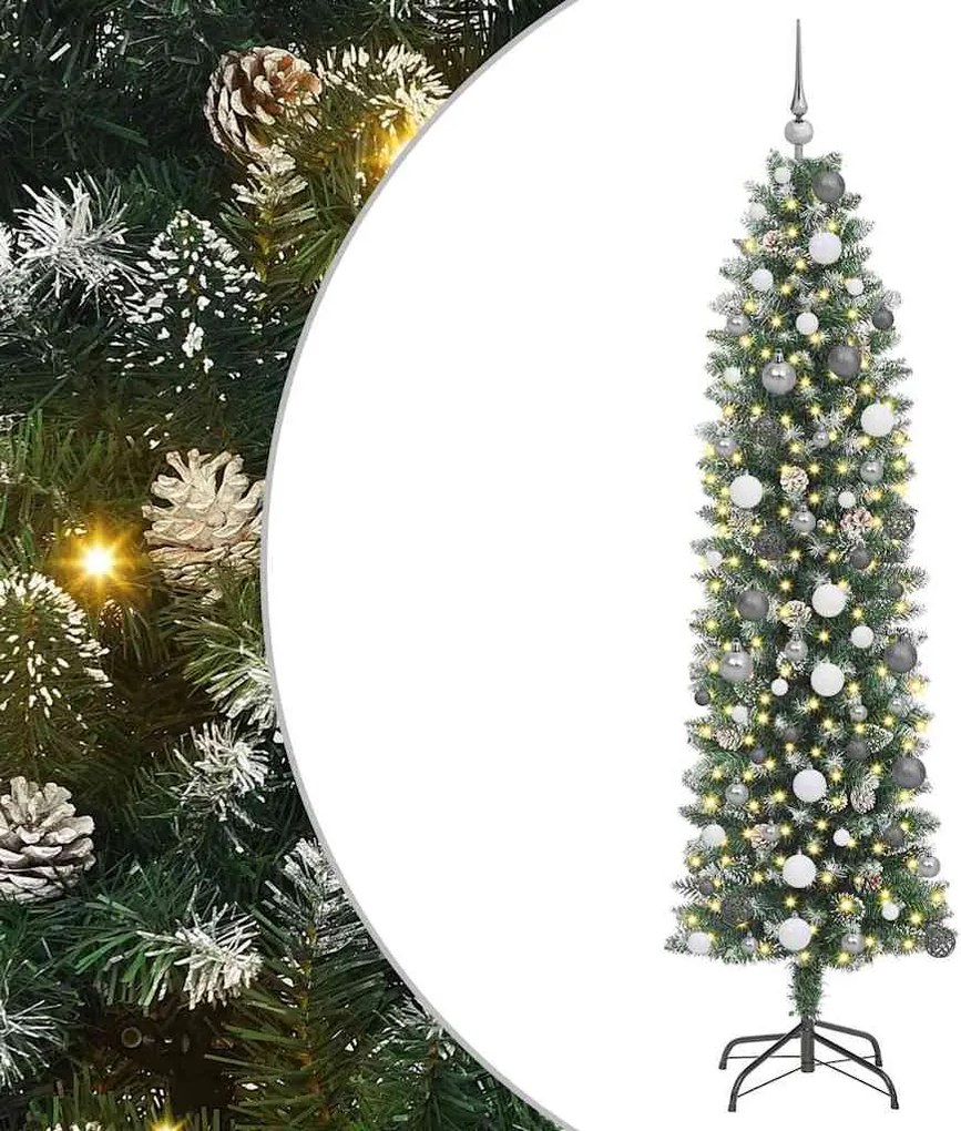 vidaXL Mű Karcsú Karácsonyi Fa 300 LED-del Zöld és Fehér 210 cm