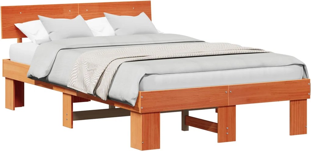 vidaXL Ágykeret fejtámlával Faggyú barna 120 x 200 cm Tömör fenyőfa