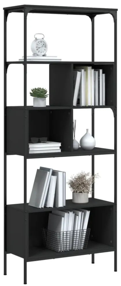 5 szintes fekete szerelt fa könyvespolc 76 x 33 x 188,5 cm