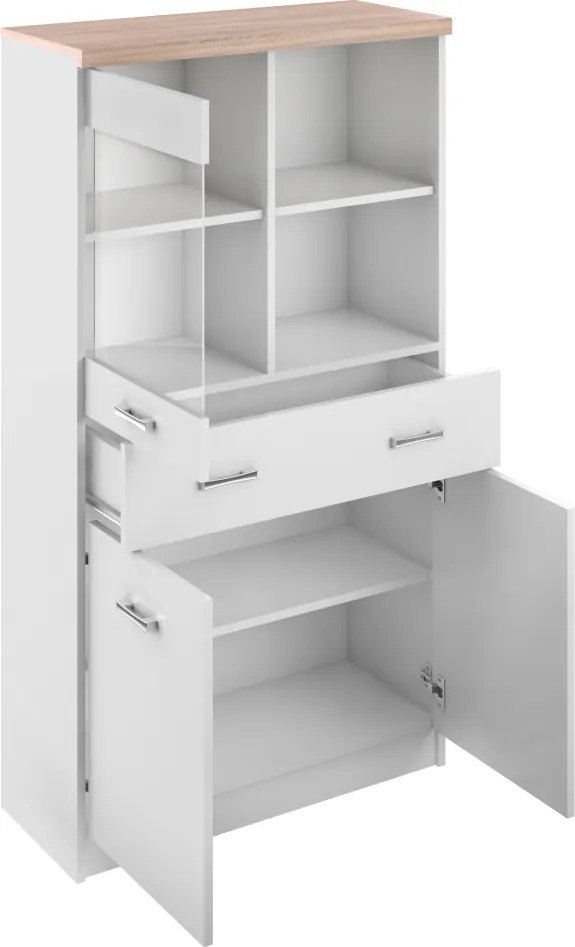 Vitrines szekrény 2D1W1S/80, fehér/tölgy sonoma, TOPTY TYP 02
