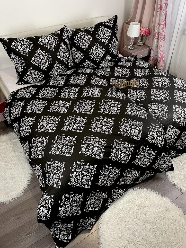 Pamut lepedők Ornament fekete TiaHome - 1x Párna 90x70cm, 1x Paplan 140x200cm