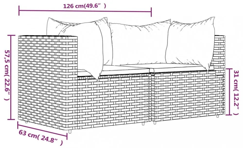 2 db barna polyrattan kerti sarokkanapé párnákkal