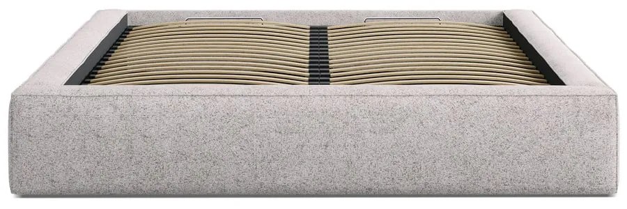 Bézs kárpitozott ágyneműtartós franciaágy ágyráccsal 140x200 cm Simon Olivia – Micadoni