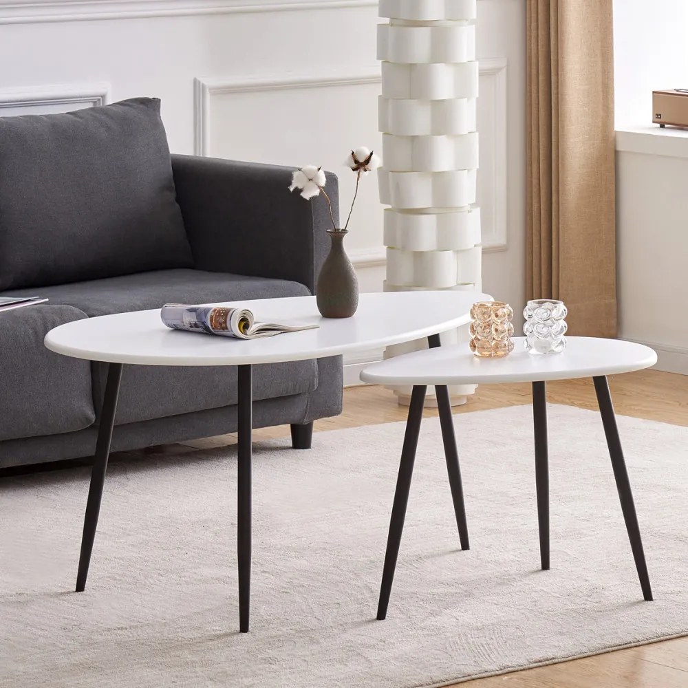 Masă de cafea modernă în alb mat cu picioare din metal negru. AF-3012