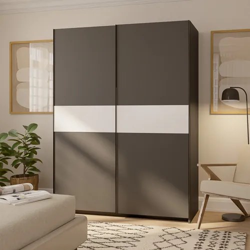 BERNO ruhásszekrény, 150 cm | Antracit + Fehér