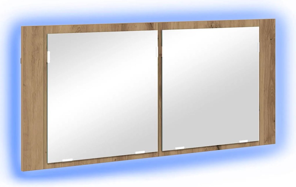 vidaXL LED Tükörszekrény Artisan tölgy 100 x 12 x 45 cm Faanyag