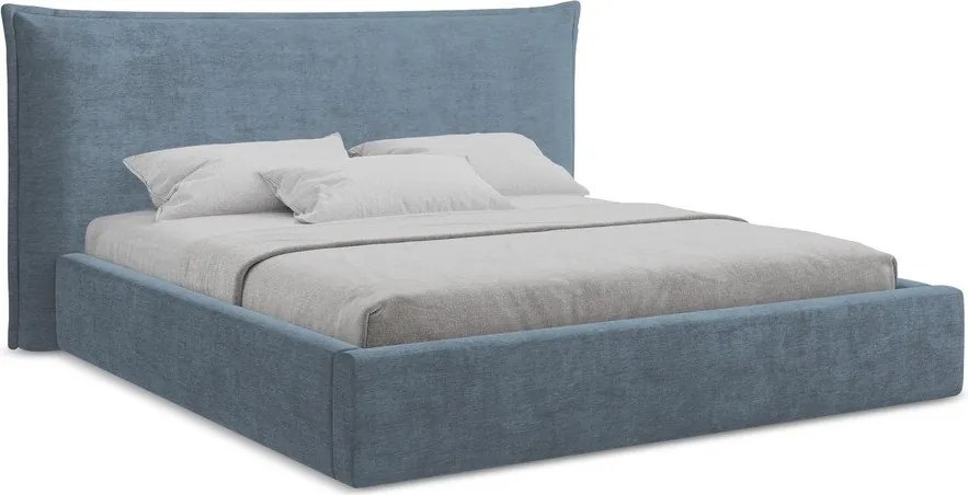 Kék kárpitozott ágyneműtartós franciaágy ágyráccsal 160x200 cm Esala – Makamii