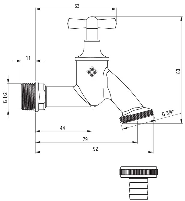 Deante Deante, kerti szelep adapterrel 1/2"x3/4", króm, DEA-VFA_152M