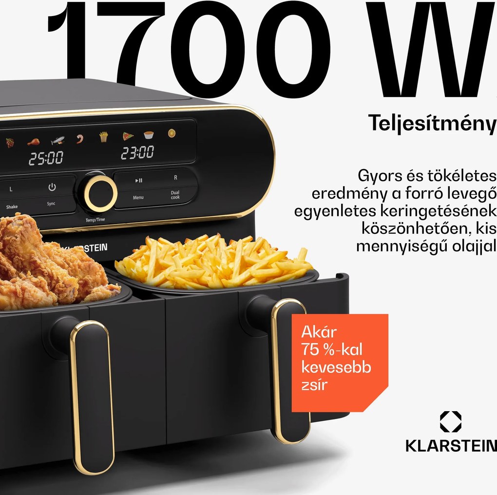 Klarstein AuraAir Color Touch forrólevegős fritőz, 10 l, 1700 W, 80 - 200 °C, 8 program