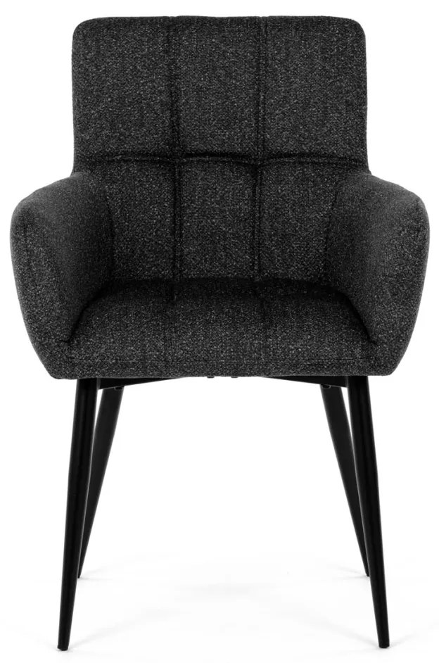Scaun de sufragerie elegant cu brațe, stofă gri inchis, metal negru