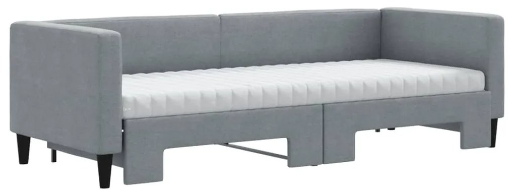 világosszürke kihúzható szövet heverő matracokkal 80 x 200 cm