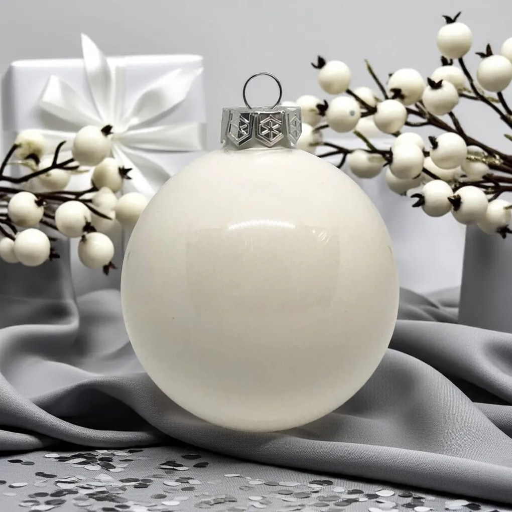 Just White fényes fehér üveg karácsonyi gömb szett 6*8cm