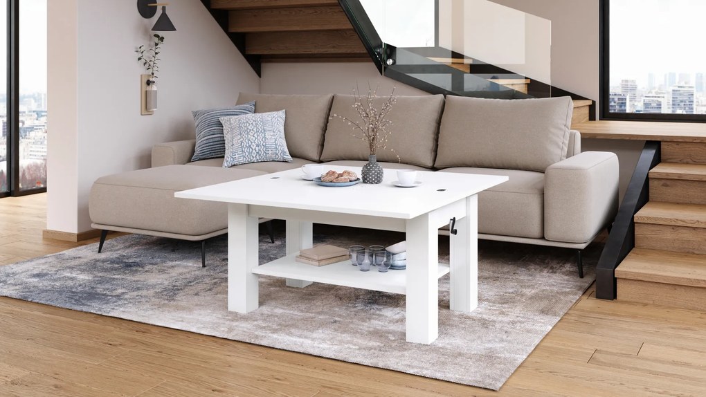 Mazzoni BRAWO Fehér - NYITHATÓ/MAGASÍTHATÓ DOHÁNYZÓASZTAL POLCCAL ÉTKEZŐASZTALKÉNT IS HASZNÁLHATÓ