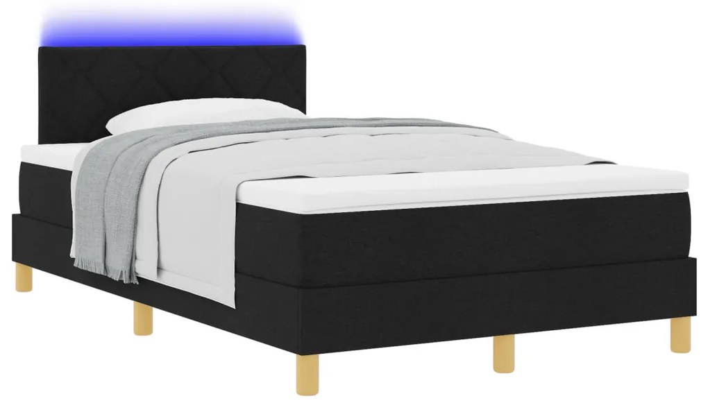 Box Spring Ágy Matrac és LED Fekete 120x200 cm Szövet