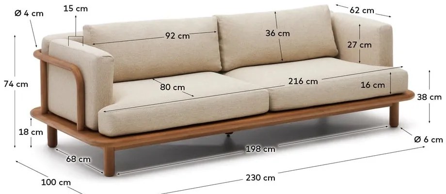 Bézs-natúr színű teakfa kerti kanapé Turqueta – Kave Home