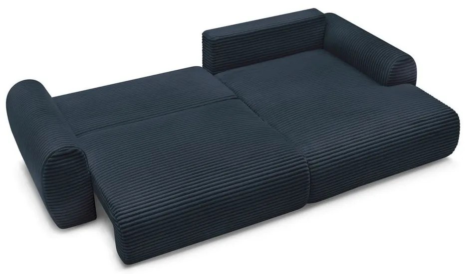 Sötétkék kordbársony kinyitható sarokkanapé (jobb oldali) Lucien – Bobochic Paris