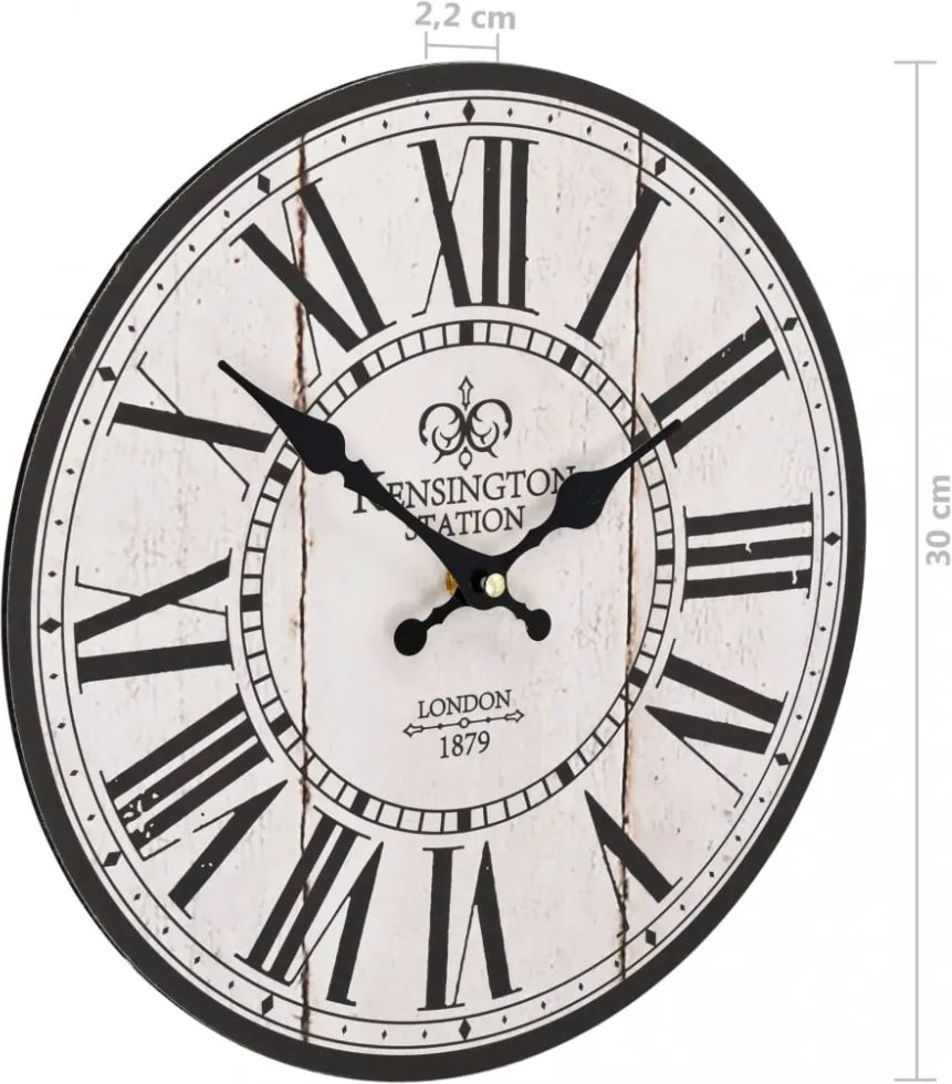 Vintage stílusú konyhai falióra london mintával, 30 cm átmérőjű