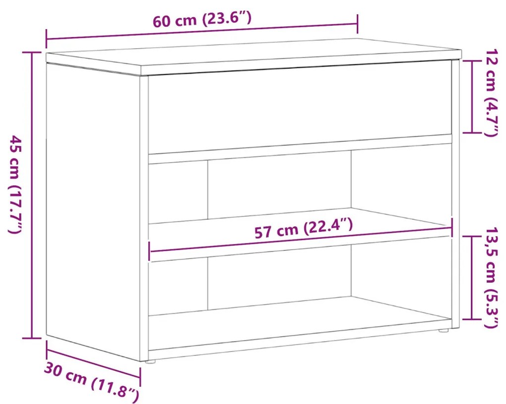 vidaXL Ülőpad Fekete Tölgy 60x30x45 cm Műanyag