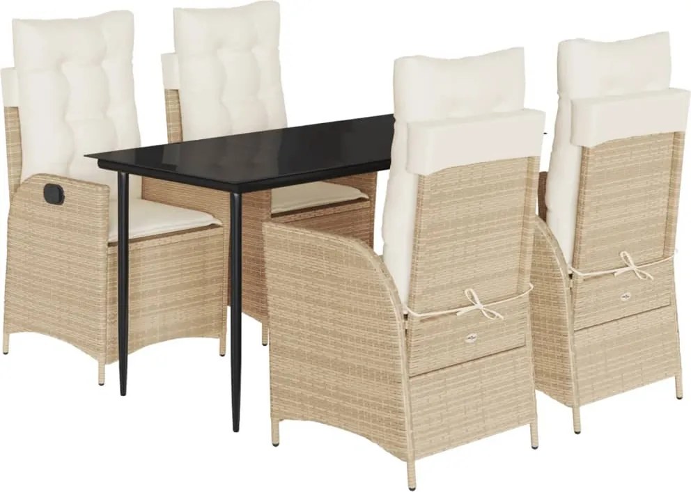 vidaXL 5 részes bézs polyrattan kerti étkezőgarnitúra párnákkal