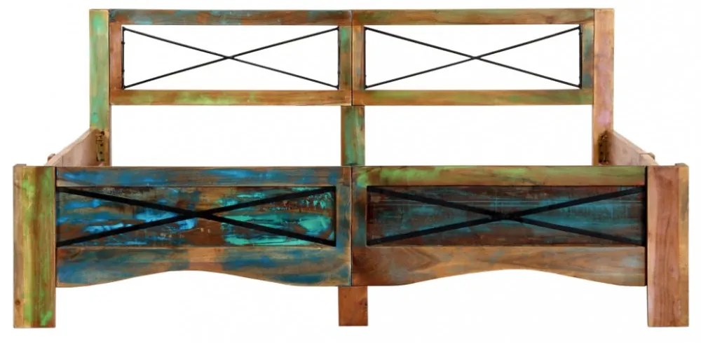 Vintage Fa Ágykeret - Tömör Újrahasznosított Fa, 166x212 cm, Egyedi Kivitelezés - Stabilitás és Elegancia Otthonában!