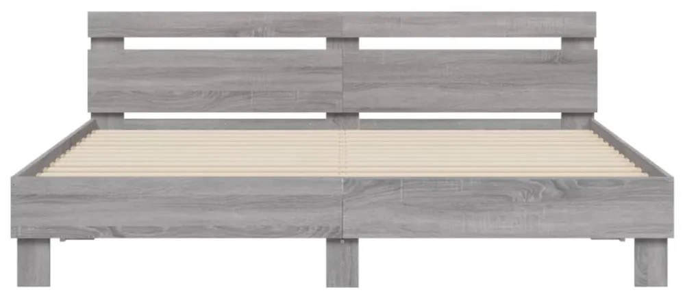 szürke sonoma színű ágykeret fejtámlával és LED-del 200x200 cm
