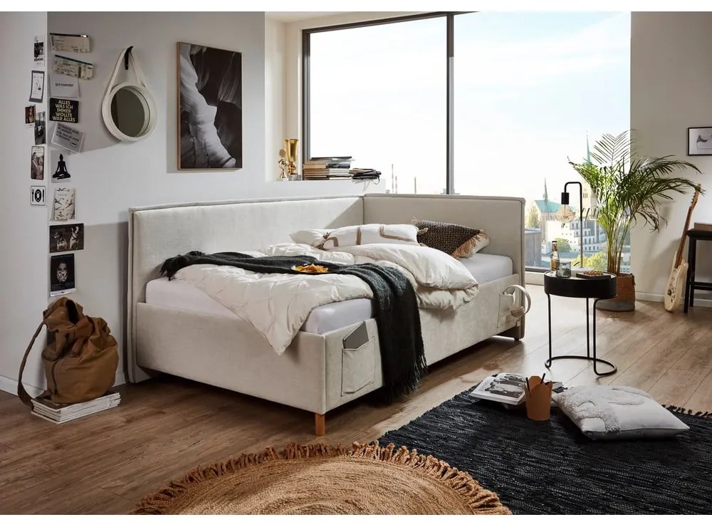 Bézs kárpitozott sarok gyerekágy ágyrács nélkül 90x200 cm Fun – Meise Möbel