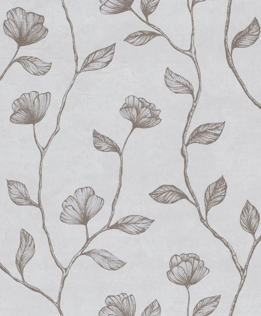 Szürke Tapéta Növényi Motívummal Réz Vinil Minta Flizelin