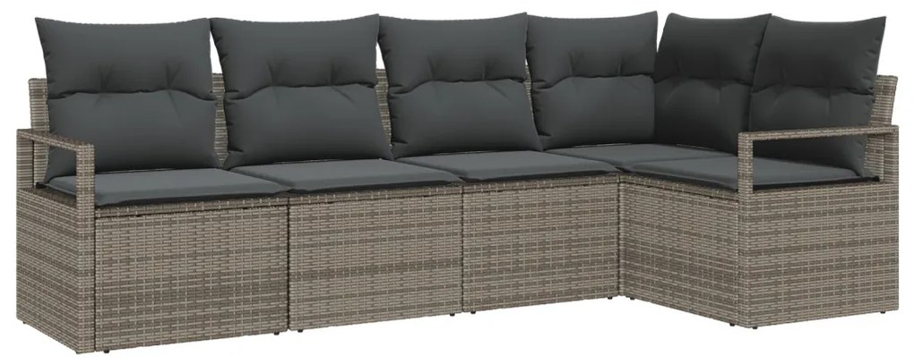 Kerti Kanapé Szett 5 pcs Szürke Poli rattan és porfestett acél