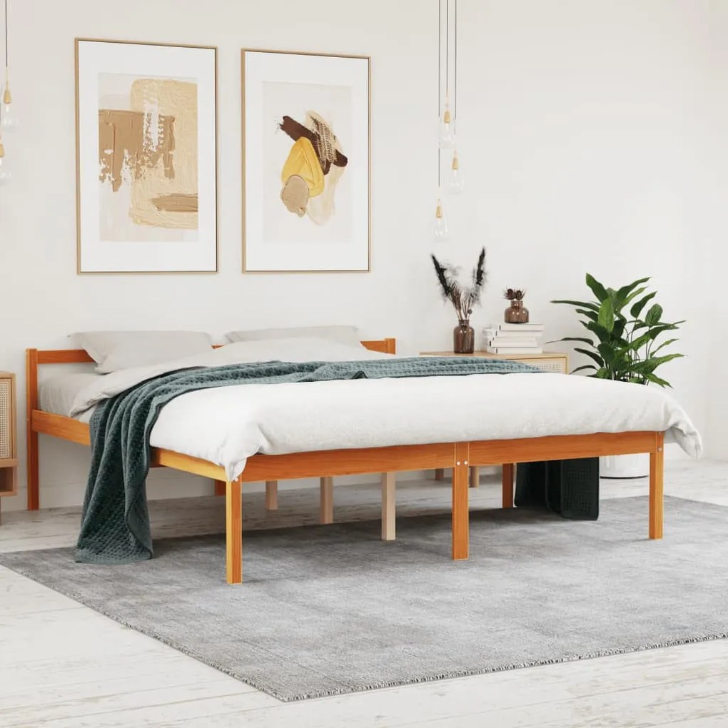 Viaszbarna tömör fenyőfa időseknek való ágy 160 x 200 cm