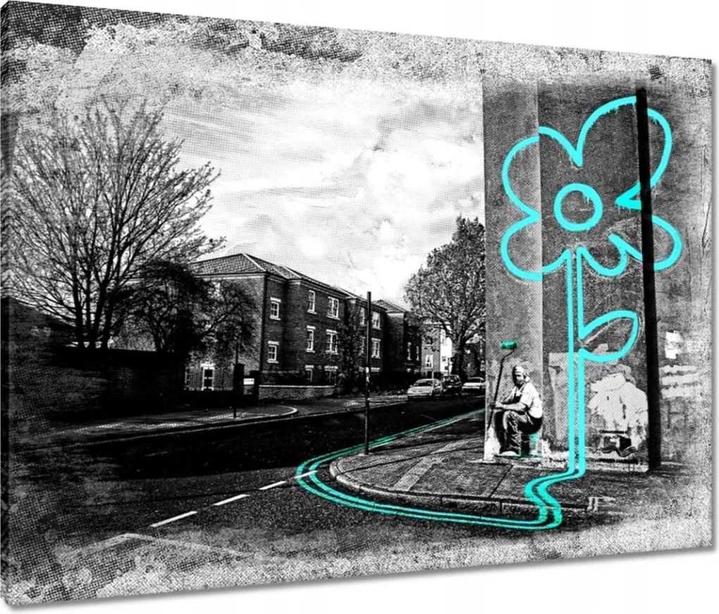 Vászonkép 80x60 Banksy Türkiz virág