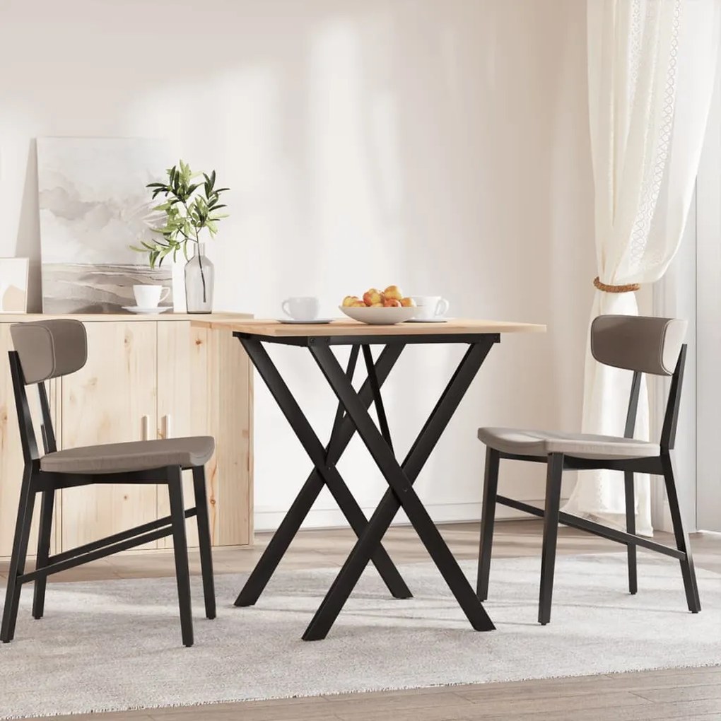 Tömör fenyőfa és acél étkezőasztal X-vázzal 70x70x75 cm