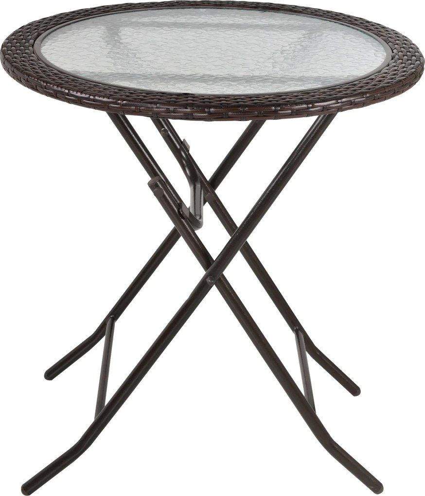 Outsunny Kerti Asztal, Kerek Összecsukható Asztal, Ø68 cm Kemping Asztal, Rattan Díszítésű Kerti Étkező Asztal Erkélyre és Teraszra, Acél, Barna | Aos
