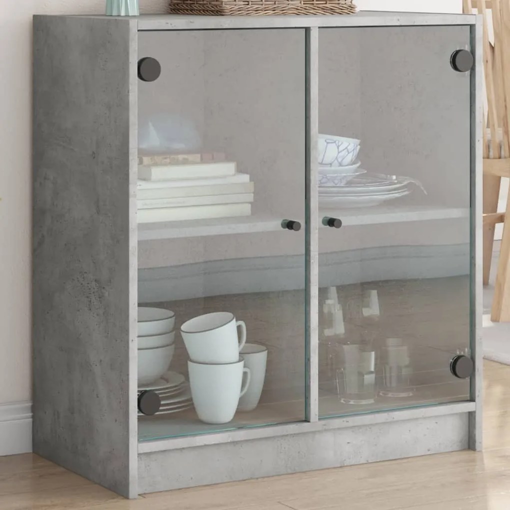 betonszürke kisszekrény üvegajtókkal 68 x 37 x 75,5 cm