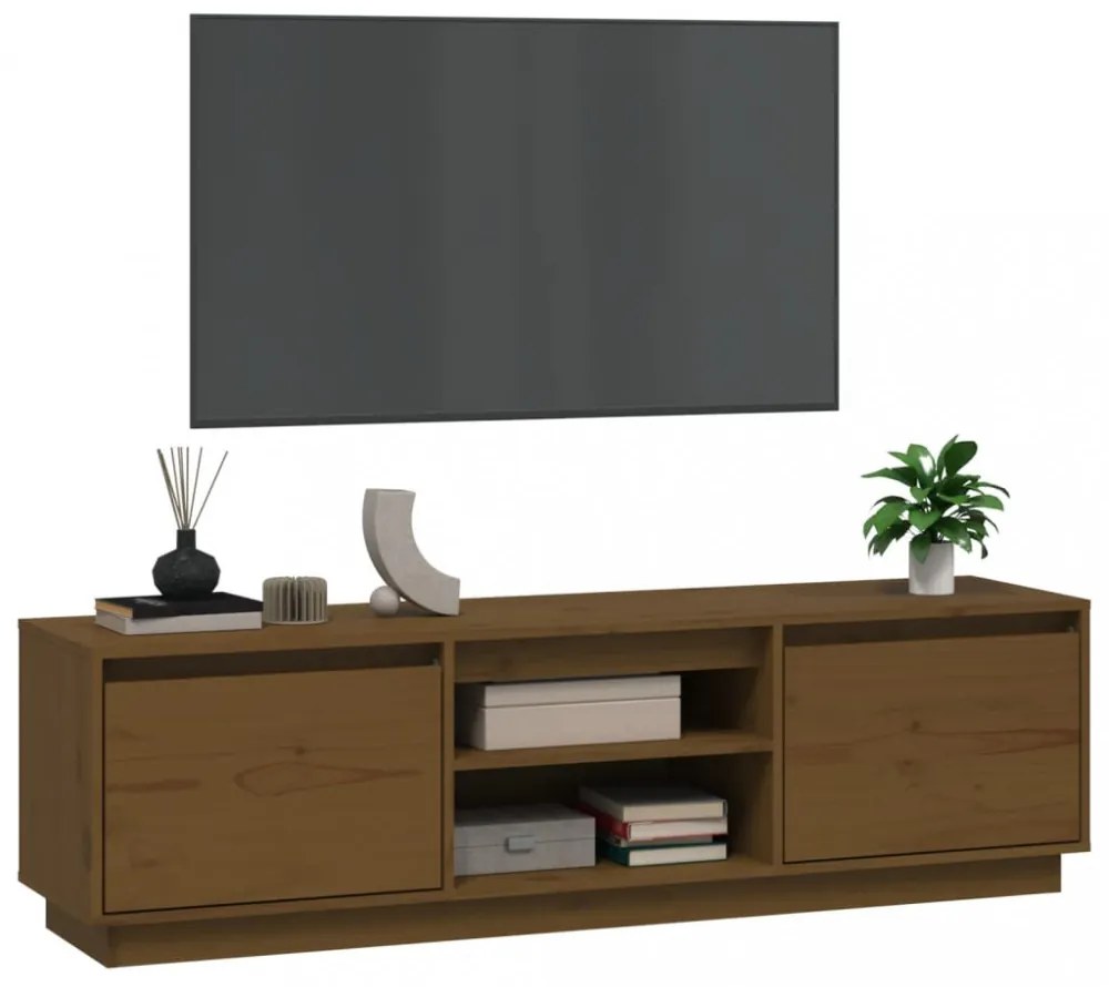 mézbarna tömör fenyőfa TV-szekrény 140 x 35 x 40 cm