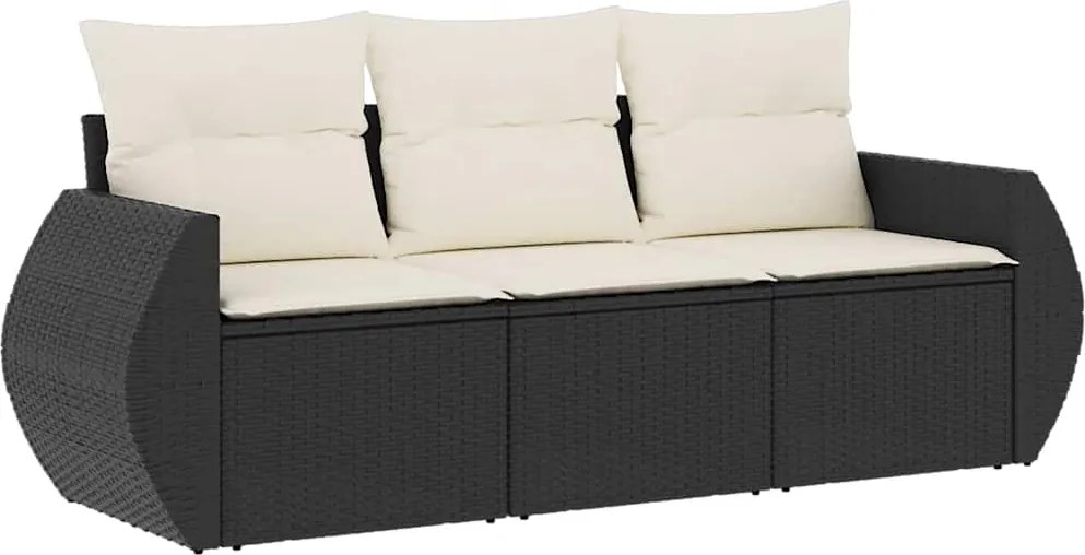 vidaXL 3 részes fekete polyrattan kerti ülőgarnitúra párnával