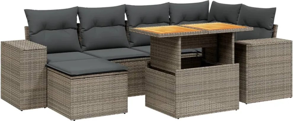 vidaXL 7 részes szürke polyrattan kerti ülőgarnitúra párnákkal