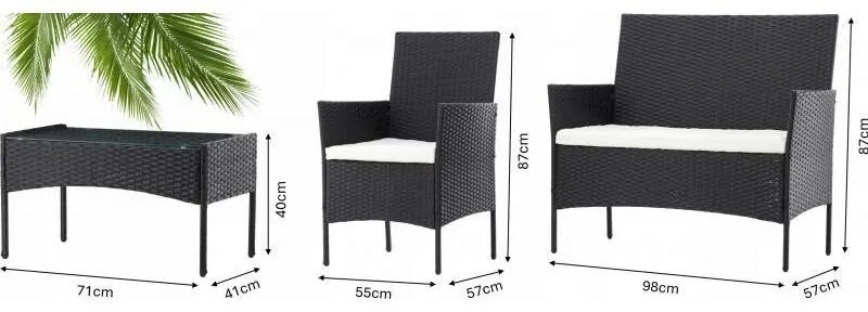 Aldotrade GardenLine rattan kerti szett, fekete + krémszínű karfák