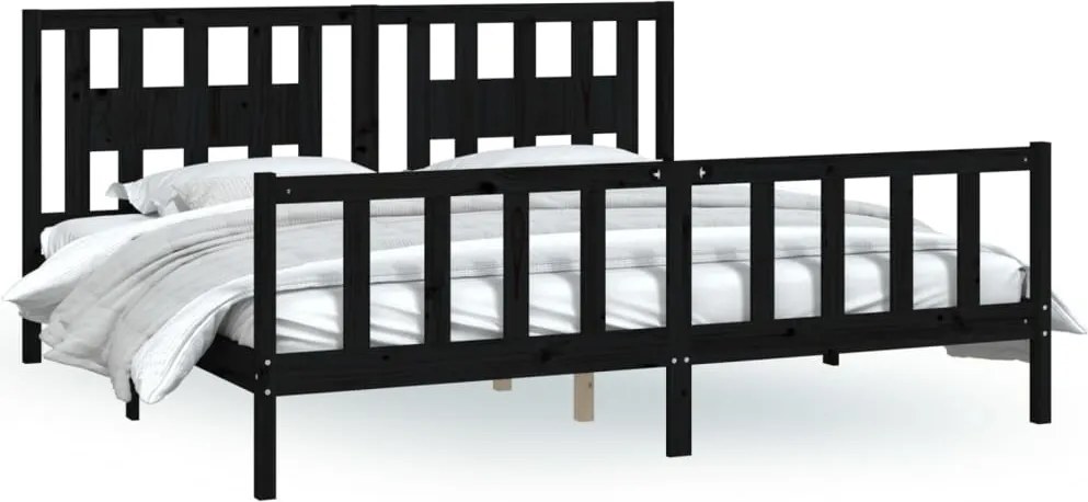 vidaXL fekete tömör fenyőfa ágykeret fejtámlával 200 x 200 cm