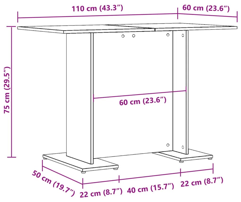 antik fa színű szerelt fa étkezőasztal 110 x 60 x 75 cm