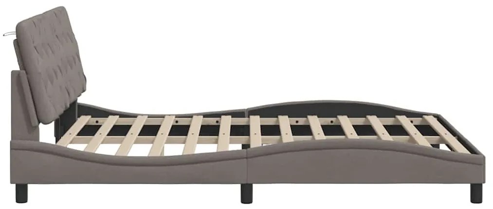 tópszínű szövet ágykeret LED-ekkel matrac nélkül 160 x 200 cm