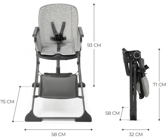 KINDERKRAFT - Gyermek étkezőszék FOLDEE szürke