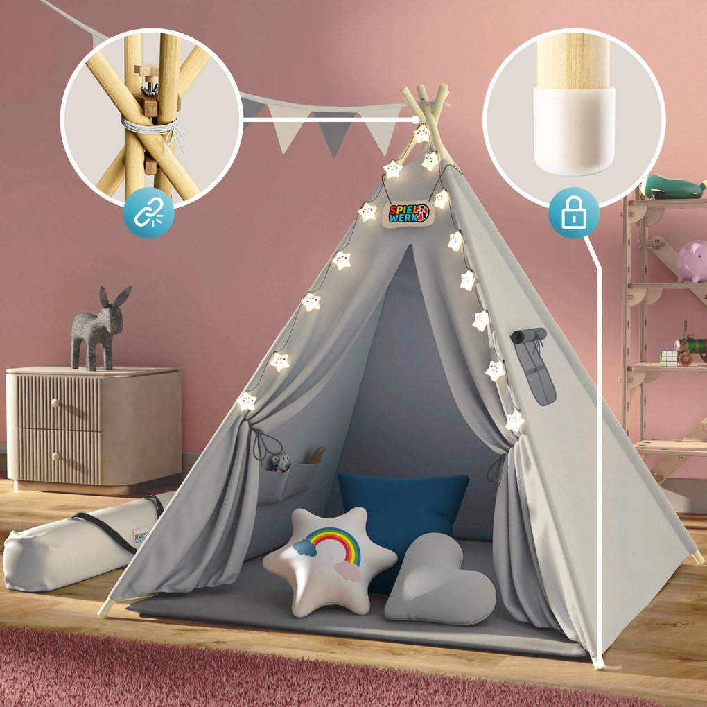 Deuba Gyerek sátor Teepee 160x130x130 cm - szürke