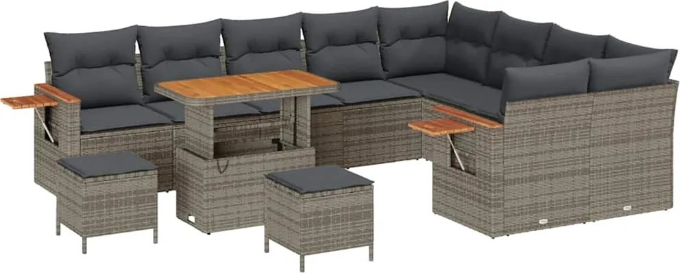 vidaXL Kerti Kanapé Szett 12 pcs Szürke Poli rattan és porfestett acél