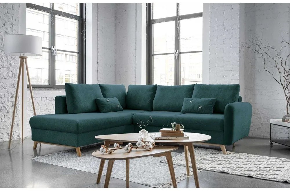 Scandic Lagom L türkiz kinyitható kanapé, bal oldalas - Miuform