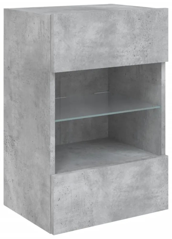 betonszürke falra szerelhető TV-szekrény LED-del 40x30x60,5 cm