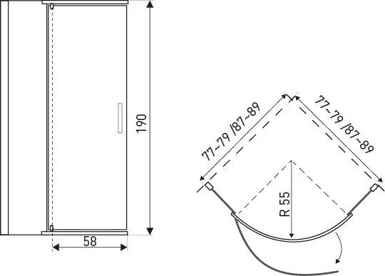 Splash Black 80 íves zuhanykabin zuhanytálca nélkül
