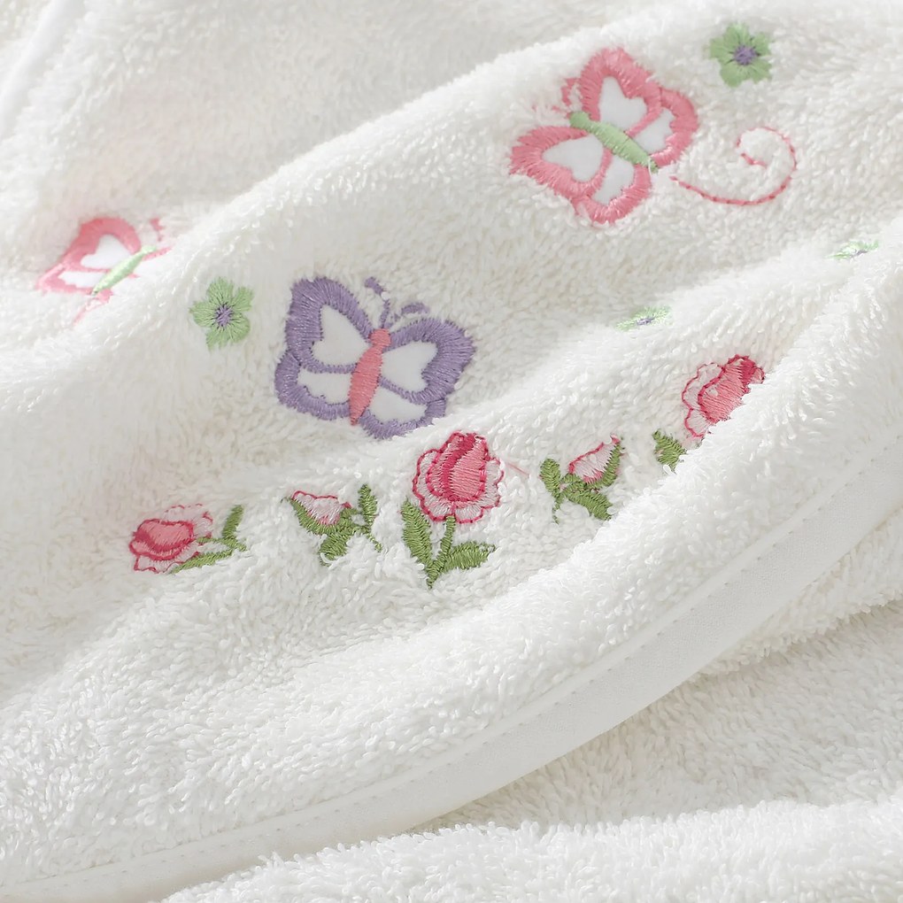 Goldea gyermek frottír fördőlepedő csuklyás - pillangók fehéren 100 x 100 cm