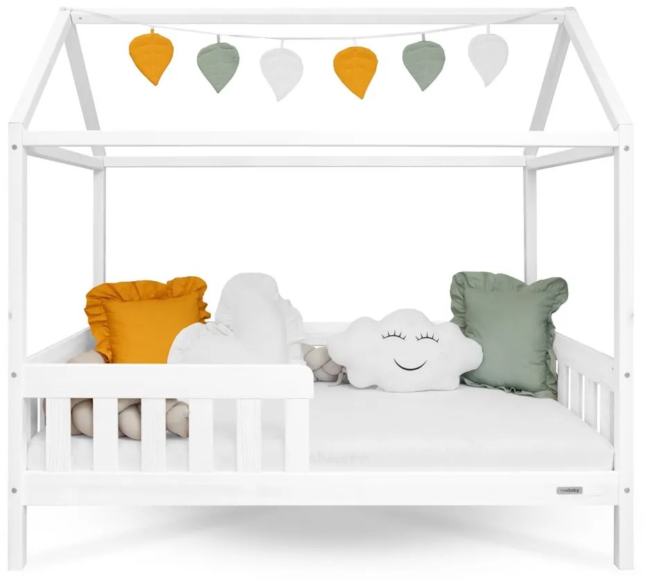 Gyermek ház alakú ágy korláttal és ágyráccsal New Baby CASTELLO 160x80 cm fehér