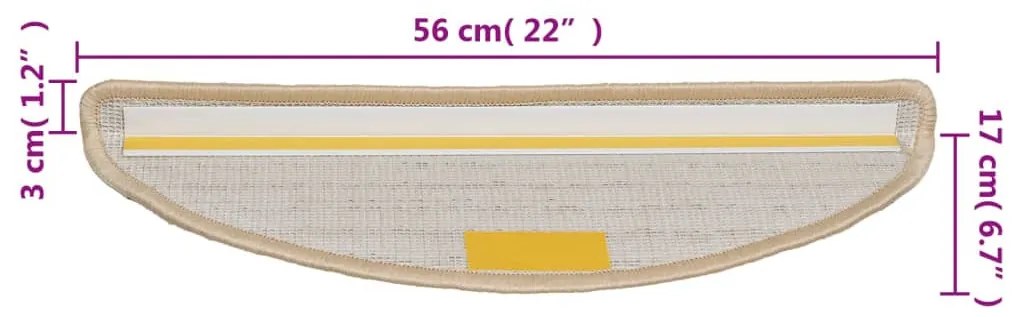 15 db krémszínű, félkör alakú lépcsőszőnyeg 56 x 17 x 3 cm