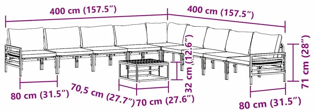 Kerti Kanapé Szett 10 pcs Antracitszürke Acél
